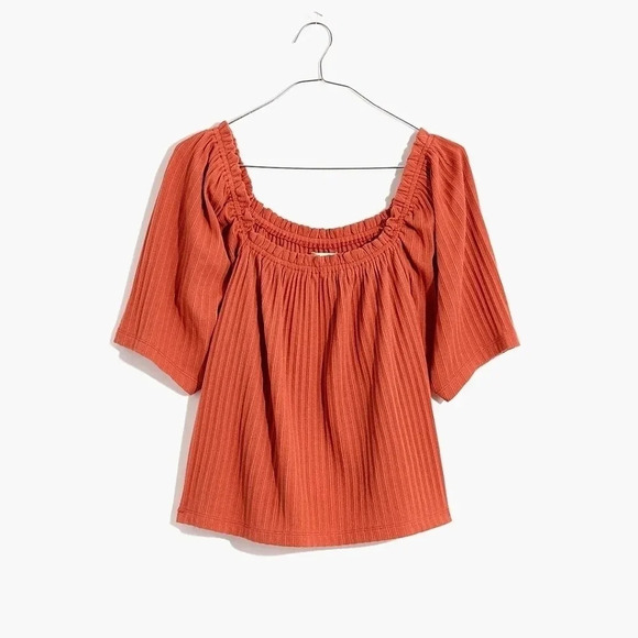 Madewell Knit Pointelle Peasant Top, Color Terracotta Size M - Picture 1 of 12